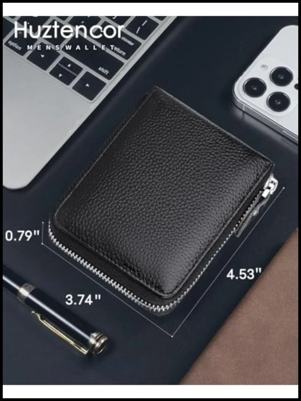 Genuine Leather RFID Blocking Zipper Bifold Wallet with Many Card Slots